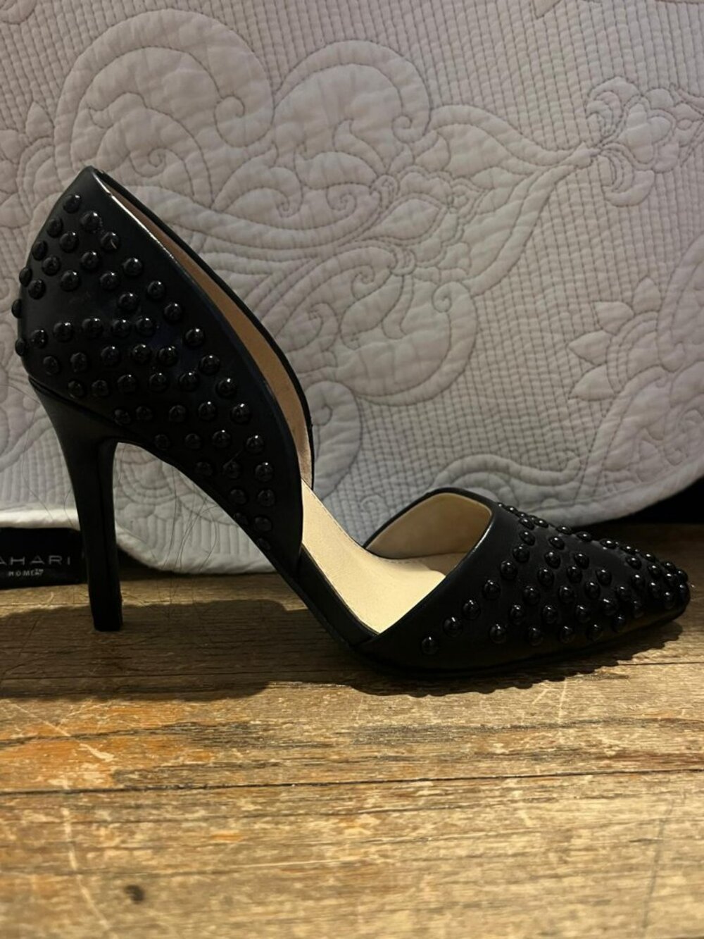 French Connection Black Studded Pointed-Toe Pumps – Size 8 – NEW